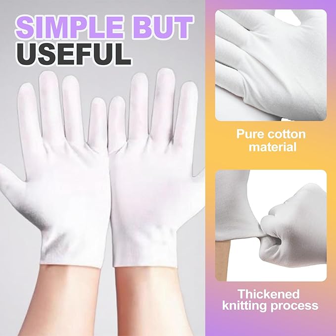 ZeriLion 6 Pairs White Cotton Gloves Soft Dust-Free Hand Gloves for Men Women Art Crafting Coin Watch Handling Dry Hands Sleeping