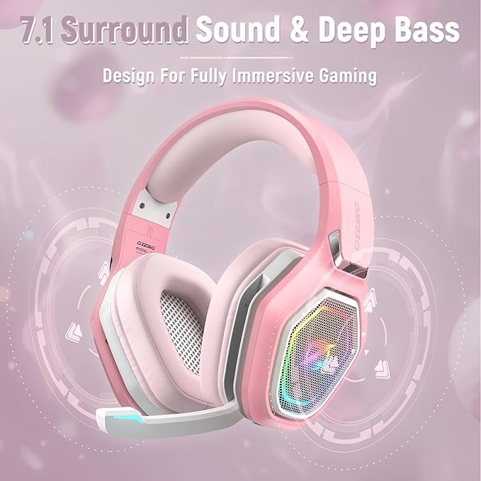 Ozeino 2.4GHz Wireless Gaming Headset with Microphone, 2.4G USB & Type C Transmitter - 30h Battery Life - RGB Lighting Gaming Headphones for PS5, PS4, PC, Phone