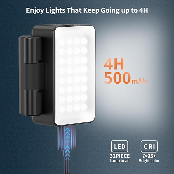VRIG LED Light for DJl OSMO Pocket 3 Accessories, 360° Adjustable Mini Selfie Vlog Video Auxiliary Fill Lighting,500mAh, 5800K, CRI ≥95, IPX4 Water Resistance,Brightness 3 Levels Adjustable