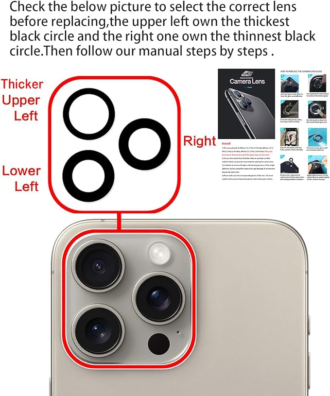 Rear Camera Lens Covers Replacement for iPhone 15 Pro & 15Pro Max, GVKVGIH Back Camera Len Glass Replacement with Double-Sided Adhesive & Repair Tool Kit (15pro/15 pro max)