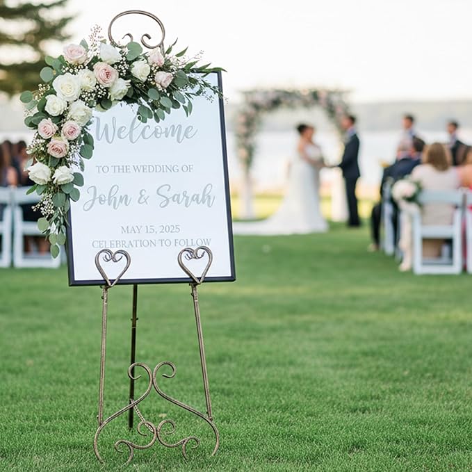 56" Extra Large Adjustable Vintage Floor Easel Stand with Chain Support, Heavy Duty Metal Foldable Display Easel for Wedding Signs Mirrors & Art