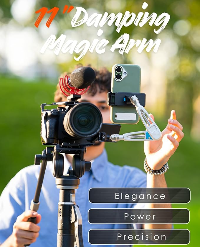 DF DIGITALFOTO 11" Magic Arm with F22 Quick Release, Elegant Strength Magic Arm with 1/4" 3/8" Thread Screw 360° Ball Heads for Monitor,Flash,Light,Camera Cage,Max Load Capacity 5kg (Glacier Silver)