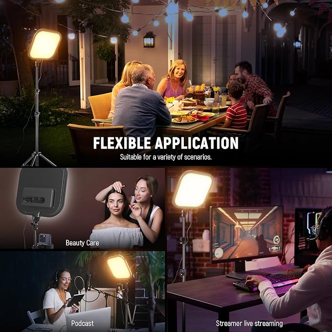 NEEWER Basics 2 Pack 15W 10.8" LED Video Light Panel Lighting Kit with 63" Tripod Stands, Edge Lit Bi Color Dimmable Studio Light 816lux CRI95+ for Photography Filming Recording Streaming, L220