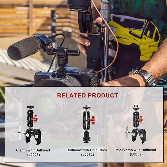 Magic Arm with Double Ball Head and 1/4" Screw - Compatible with Super Clamp, Camera Cage, Monitor and Microphone - Max Load up to 2kg / 4.4lb