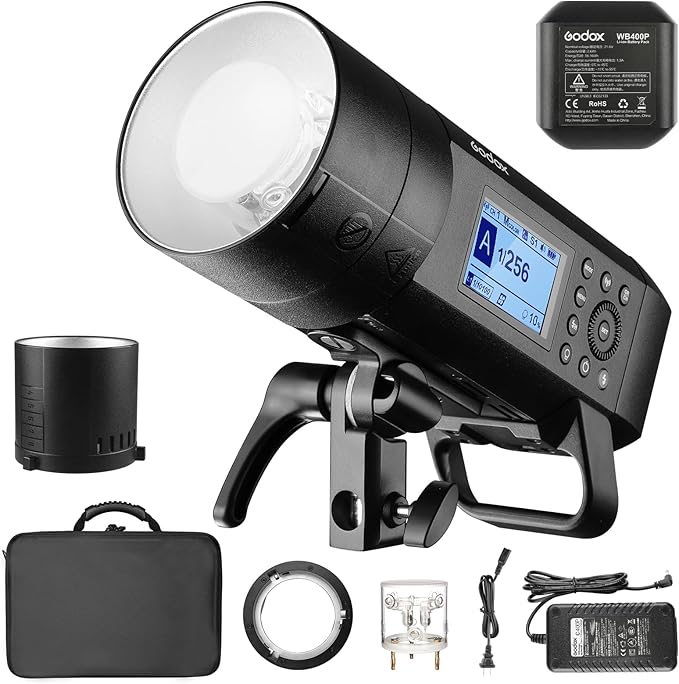 Godox AD400Pro 400Ws GN72 TTL 1/8000s HSS 2.4G X System All-in-One Outdoor Flash Speedlite Strobe Light, Battery-Powered Monolight, 390 Full Power Pops, 0.01-1s Recycle Time, 30W LED Modeling Lamp