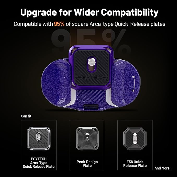 PGYTECH Beetle Camera Clip V2 with Plate, Quick Release Camera Backpack Clip, Arca-Swiss Compatible, SnapLock System for Sony/Nikon/Fuji/DSLR Cameras, Instant Mounting & Hands-Free, Aurora Purple