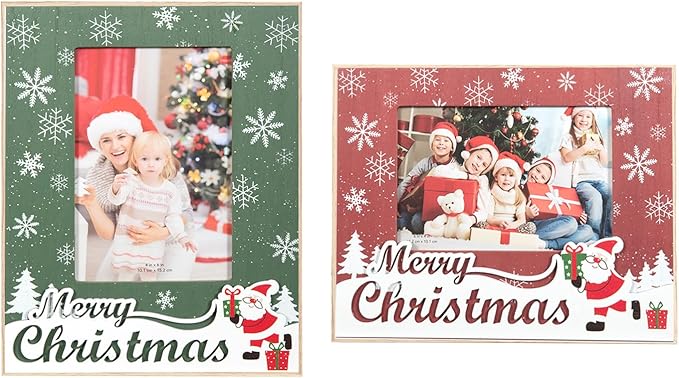 kennethan Christmas Red Frame 4x6 Picture Frame with Christmas Santa Decoration 1 Pack Wooden Frame with Glass can Display 4x6 Picture on the Table