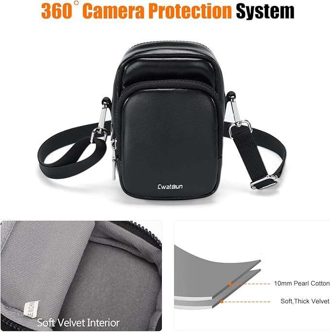 Cwatcun Digital Compact Camera Sling Bag PU Leather，Portable Protective Small Crossbody Camera Case Lightweight Photography Camera waist bag for Canon Nikon Sony Fuji Digital Camera