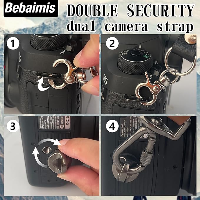 Bebaimis Dual Camera Harness Strap for Two-Cameras,Dual Shoulder Leather Camera Strap,Double Camera Harness for DSLR/SLR
