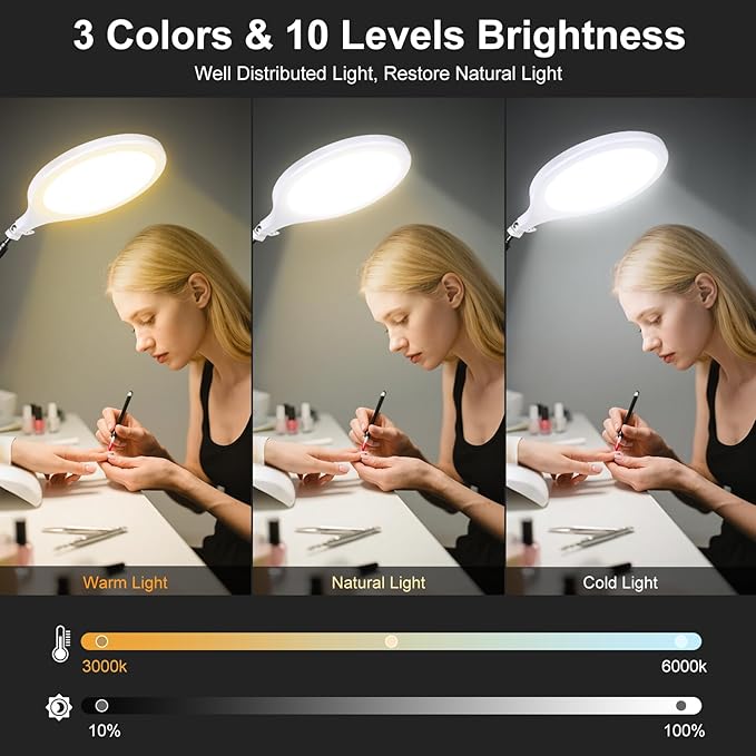 Desk Ring Light with Stand & Clamp, 10'' Dimmable Video Conference Lighting for Zoom/Teams, Streaming Light with 360° Adjustable Arm for Home Office, Podcast, YouTube, TikTok
