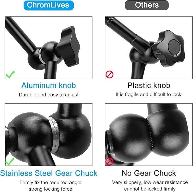 ChromLives Magic Arm Camera Clamp, Adjustable 11" Articulating Arm Camera Mount with Super Clamp W/ 1/4" and 3/8" Thread for DSLR Rig/LCD Monitor/LED Lights/Flash Light