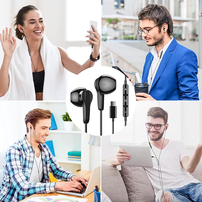 USB C Headphones for Samsung S25 Ultra S24 S23 Fe S22+, Type C Earphones with Microphone HiFi Stereo Volume Control Magnetic in Ear Wired Earbud for iPhone 17 Air 16 15 Pro Max Plus/Galaxy S26 Flip 7