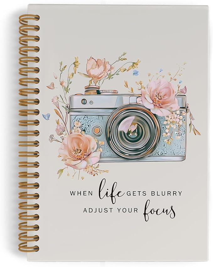 Photography Spiral Notebook, Inspirational Photographer Gifts Journal Notebook, Camera Floral Notebooks for School Work, Motivational Office Supplies Gifts for Women Photographer, 5.5x8.3 Inch