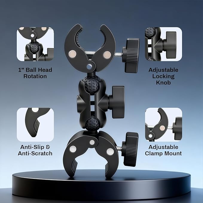Wokyo Double Super Clamp Camera Mount 12" with Aluminum Magic Arm 360° Ballhead Camera Mount for Studio Light Stand Boom Stand Reflector Cross Bars Tripod Monitor Desk Bike Photography Reflector Flag