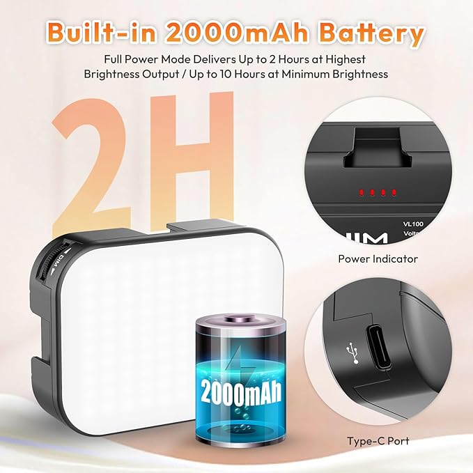 Ulanzi VL100X Selfie Light, Clip LED Light Panel for Phone/Laptop/Tablet/Computer, Bi-Color Portable Clip Camera Light with Dimmable 2500-6500K with 2000mAh Battery for Video Conference/Picture