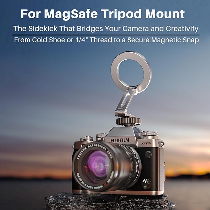 Magnetic Metal Phone Mount with Cold Shoe & 1/4-20 Thread, 360° Rotatable Aluminum Phone Tripod Camera Holder Adapter for Content Creators, Compatible with Magsafe iPhone 17-12 Series