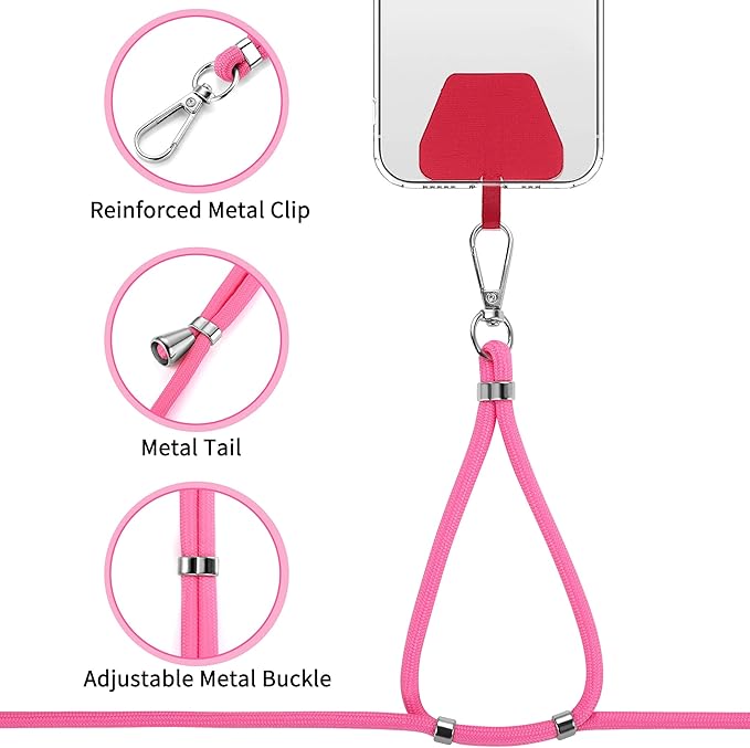 CACOE Phone Lanyard 2 Pcs-2 Pcs Adjustable Neck Strap,4 Pcs Phone Patches,Universal Crossbody Multifuctional Cell Phone Lanyards Compatible with Most Smartphones(Black+Rose Red)