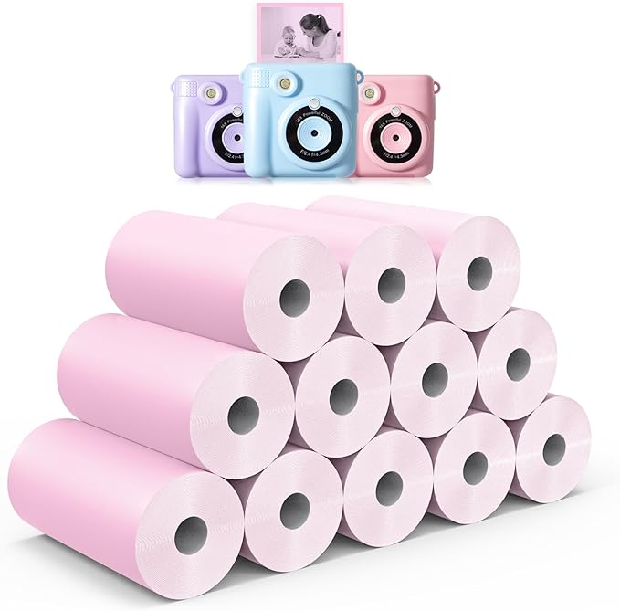 Hikkon 12 Rolls Instant Print Camera for Kids Refill Print Paper - Thermal Print Paper Rolls Photo Print HD Printing for Most Kids Instant Camera(Pink)