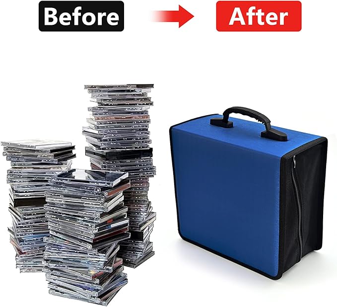 alavisxf xx CD Case, 432 Capacity DVD Case Holder, Heavy Duty Zipper Protective Movie Media Storage Organizer Binder Wallet for Car Home Office Travel (Blue, 432 Capacity)