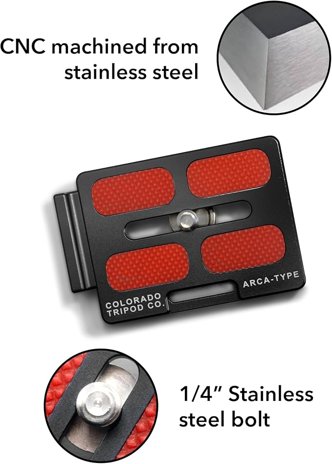 Colorado Tripod Arca Plates 60mm Universal Arca Swiss Quick Release Plate for Tripod Ball Head with Hand-Adjustable Stainless Steel Screw & Removable Rear Stopper - Gunmetal Color