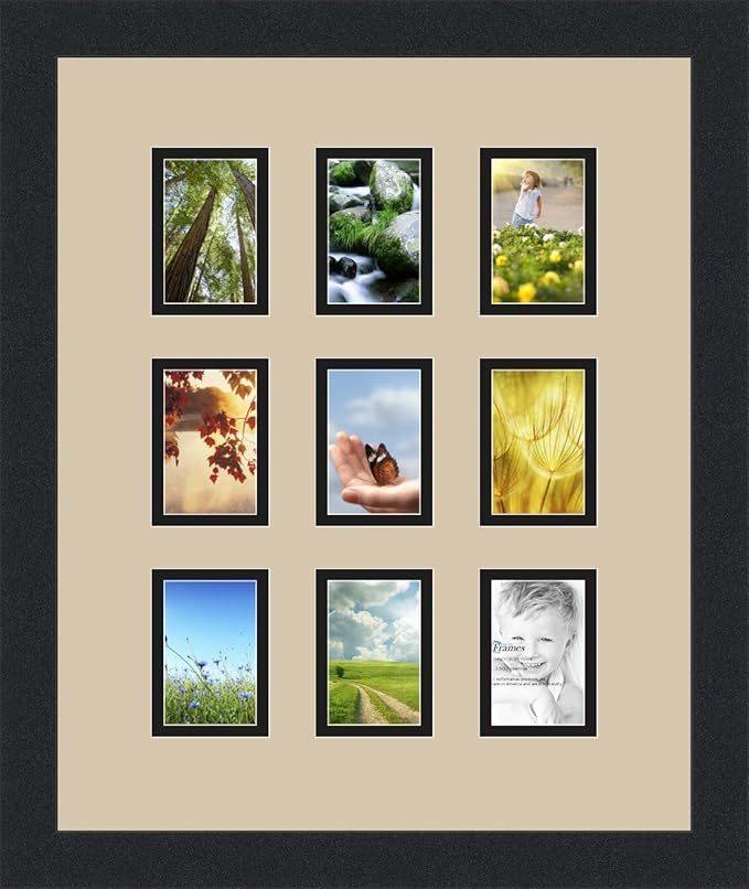 ArtToFrames Collage Photo Frame Double Mat with 9-2.5x3.5 Openings and Satin Black Frame