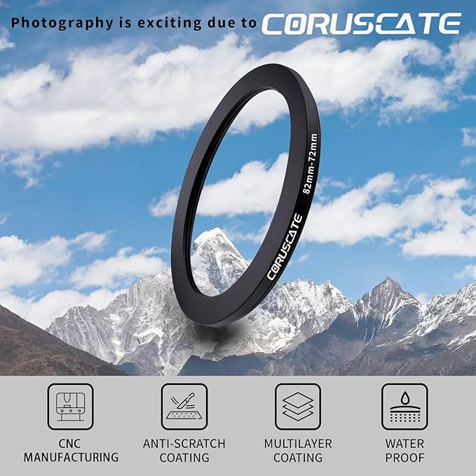 82mm to 72mm Camera Filter Adapter Ring,82mm-72mm Lens Adapter Metal Filter Rings Compatible All 82mm Size Lens and 72mm Thread Size Camera Accessory+1pcs Lens Cleaning Cloth. ﻿