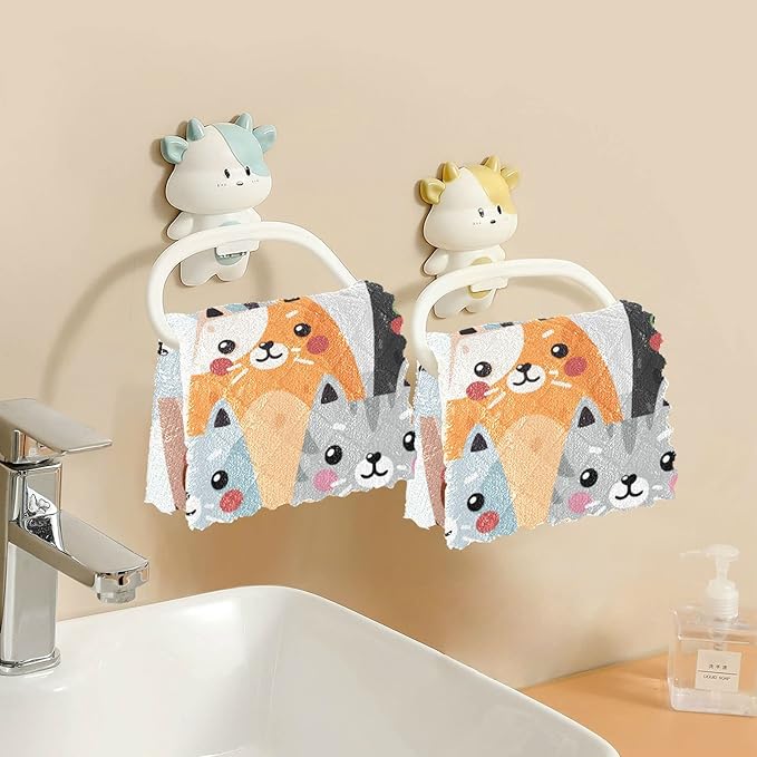 CaTaKu Cute Cats Microfiber Reusable Cleaning Cloths Kitchen Dish Cloths Dish Rags for Washing Dishes, Animal Dish Towels Washcloths for Kitchen Drying, 6 Pack