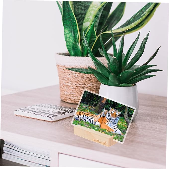 3Pcs Wooden Postcard Holder Base Vintage Photo Display Stand for Name Cards Memo Notes and Pictures Rustic Wood Design for Weddings and Office Use