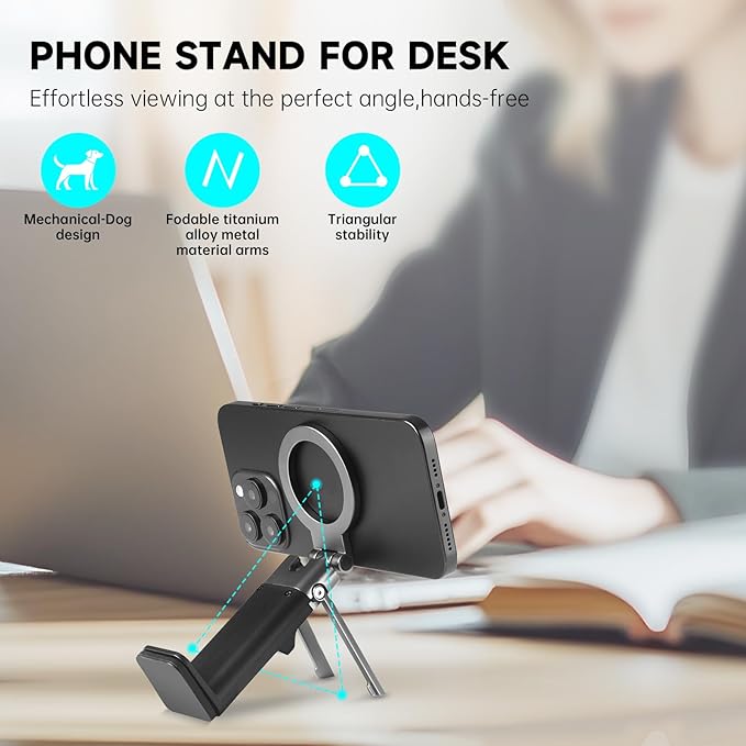 Magnetic Airplane Phone Holder for iPhone 17-12 Series, Foldable Magnetic Phone Stand for Desk, 360° Rotation Phone Tripod Mount, Travel Phone Holder with Strongest Magnet