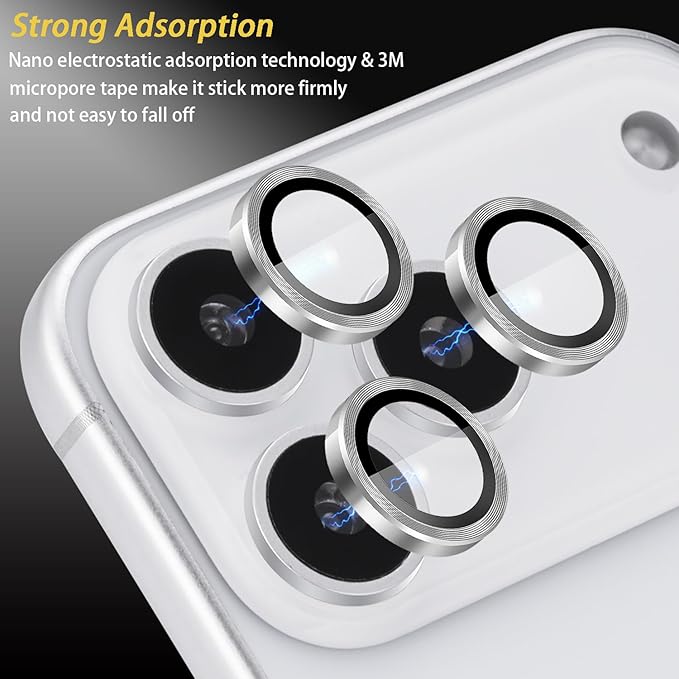 Camera Lens Protector for iPhone 17 Pro/17 Pro Max, Aluminum Alloy Tempered Glass Lens Protector with Installation Frame Fits for iPhone 17 Pro/17 Pro Max (Silver)