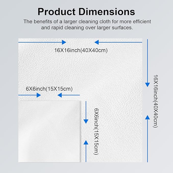 Selens 4Pcs Extra Large Microfiber Cleaning Cloths 16x16inch White Microfiber Screen Cleaning Cloth for TV, Car Navigator, VR,Computers,Electronics,Eyeglasses, Car Windows & More