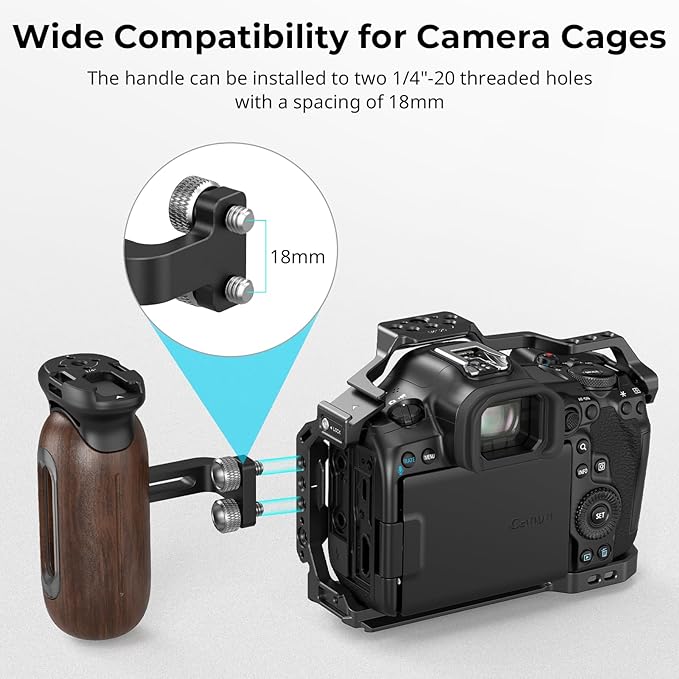 SmallRig Wooden Side Handle for Camera Cages with 1/4"-20 Threaded Holes, Left or Right Side Ergonomic Handgrip, 28mm / 1.1in Vertical Adjustment, 15kg / 33.1lb Load Capacity