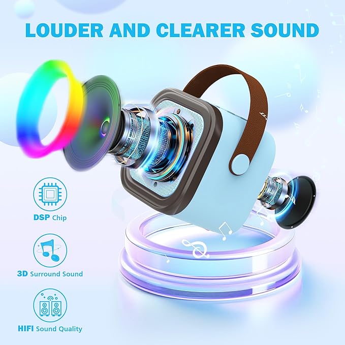 Mini Karaoke Machine for Kids Adults, Portable Bluetooth Speaker with 2 Wireless Microphones,Toys Birthday Gifts for Girls Ages 4, 5, 6, 7, 8,9,10,11,12+ Family Home Party (Blue)