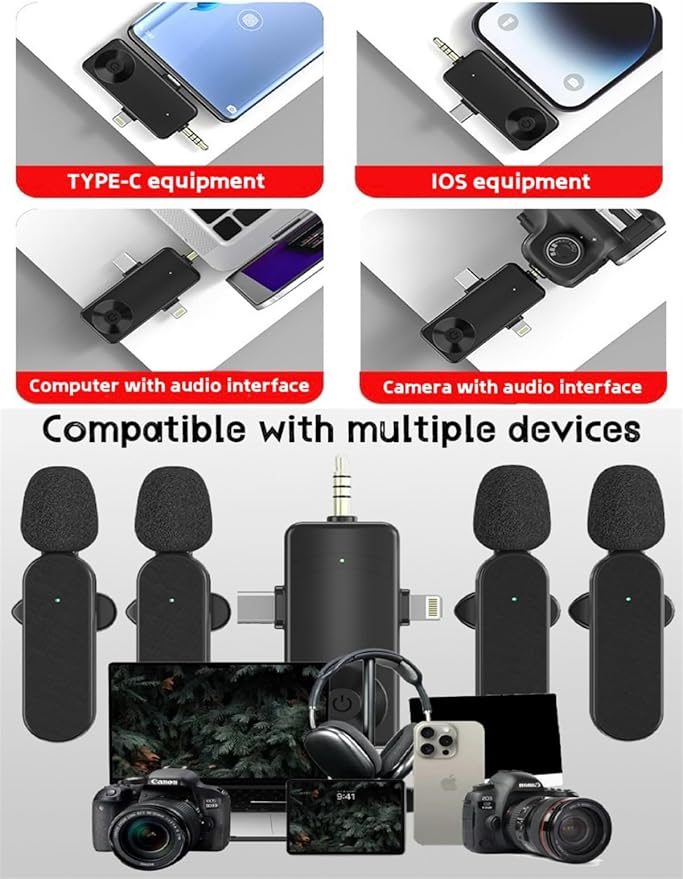 3 in 1/Four in one Wireless Lavalier Microphone for iPhone,iPad,Android,Camera,Computer,mini Noise Reduction Recording Mic Ultra-Low Delay,for Vlog/TikTok/YouTube Live Stream (3 Mic)
