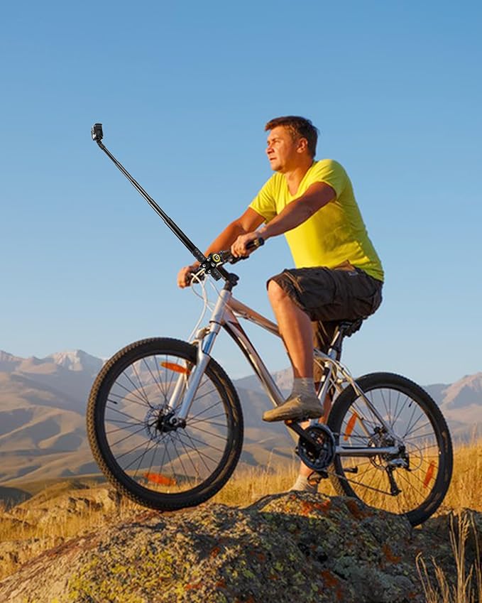 PULUZ Third Person Perspective Motorcycle Bike Handlebar Mount Selfie Stick Pole for Gopro, Insta360 X4 X3, Action Camera Clamp Monopod Stand 11-44.7 inch