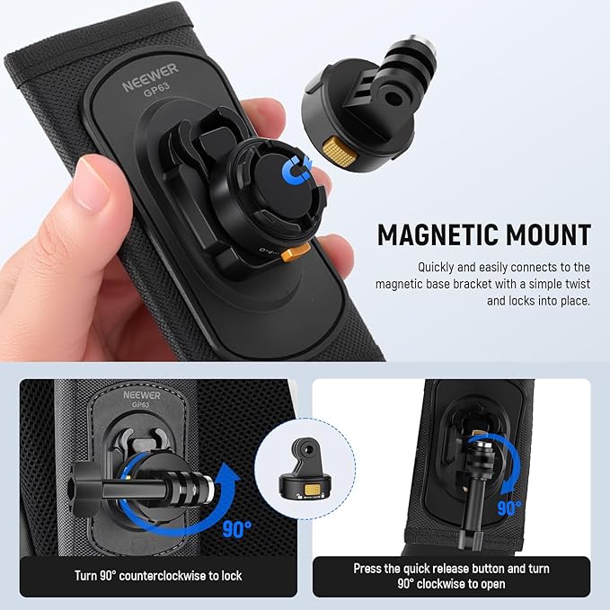 NEEWER Backpack Shoulder Chest Strap Mount Compatible with GoPro DJI Insta360 Action Cameras, 360° Camera Backpack Clip Holder Quick Release & One Toggle Switch for Photography Video Recording, GP63