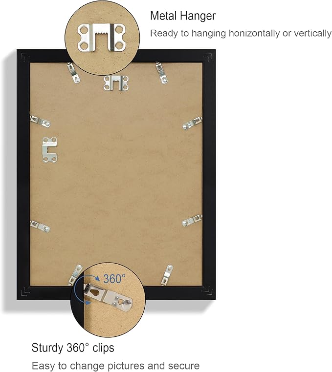 10x13 Picture Frame Set of 4, Made of Real Glass and Black Frame, 10 by 13 Photo for Wall or Tabletop - Display Picture 8.5x11 with Mat or 10x13 Without Mat