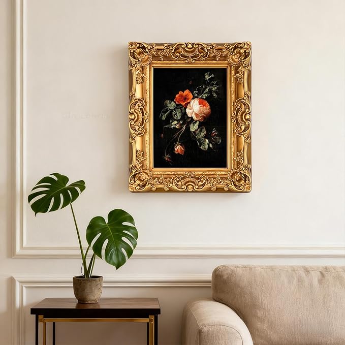 8X10 Vintage Picture Frame, Ornate Gold Baroque Antique Style with Glass Front, 8 X 10 Photo Frame for Tabletop Wall Hanging Display