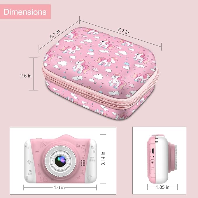 FINTIE Kids Camera Case Compatible with Goopow/Seckton/Dylanto/Mgaolo/Masterbee/CIMELR/Desuccus Kids Digital Camera Toys, Children Carrying Bag, Birthday Festival Gift, Pink Horse