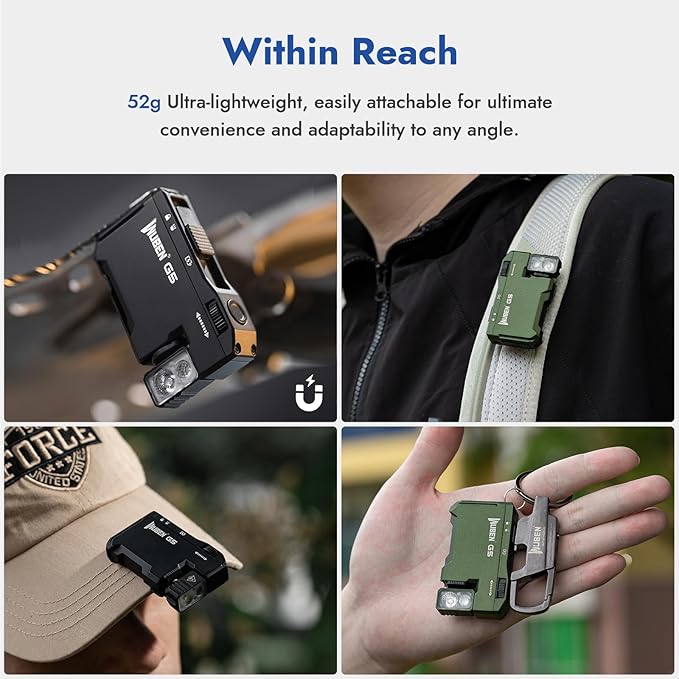 WUBEN G5 Rechargeable EDC Flashlight, Powerful RGB Flashights, 400 Lumens Portable Flat Mini Flashlights, Waterproof Multi-Mode Magnetic Small Keychain Flashlight for Camping, Emergency (Green)
