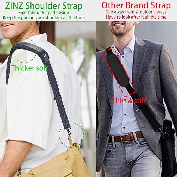 ZINZ Shoulder Strap 58" Ultra-Thick Fixed Padded and Adjustable Buckles Crossbody Strap for Briefcase Laptop Bag Luggage
