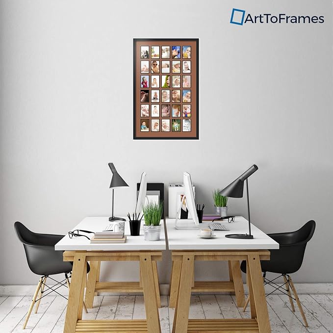 ArtToFrames Collage Photo Frame Double Mat with 30-4x6 Openings with Satin Black Frame and Paloma mat.