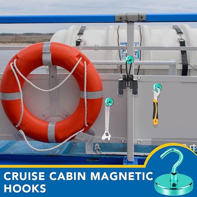LOVIMAG Magnetic Hooks for Cruise Cabins, 120lbs Cruise Essentials Must Haves, Green Cruise Magnets, Magnetic Key Holder, Strong Magnetic Hooks for Hanging, Fridge, Grill -12 Pack