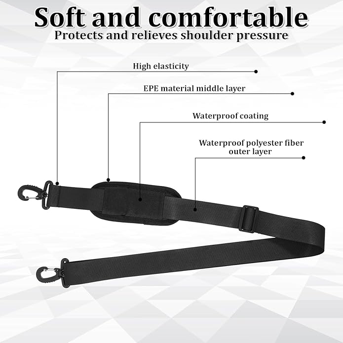 56" Bag Strap, Shoulder Strap Universal Adjustable Shoulder Belt Replacement Laptop Shoulders Straps Luggage Duffel Straps with Metal Hook for Briefcase Laptop Messenger Crossbody Bag Luggage Camera