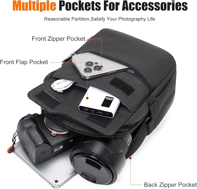 Cwatcun Camera Sling Bag Compact Small Camera Case, Waterproof Canvas Crossbody Camera Bag with Rain Cover, Travel Photography Bag for Canon, Nikon, Sony, Fuji DSLR/SLR/Mirrorless Cameras, Lens