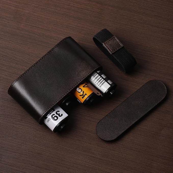 35mm 135 Film Container Storage Box Leather Camera film protection box Storage Carrying Case Bag (Bronze-case)
