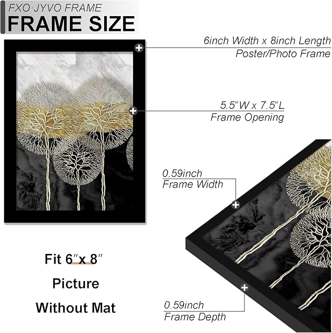 6x8 Picture Frame Set of 3, Display Photo 5x7 with Mat or 6 x 8 Without Mat, Light Weight and High Transparent 6 by 8 Frame for Wall - 3 Pack/Black/6"x8"