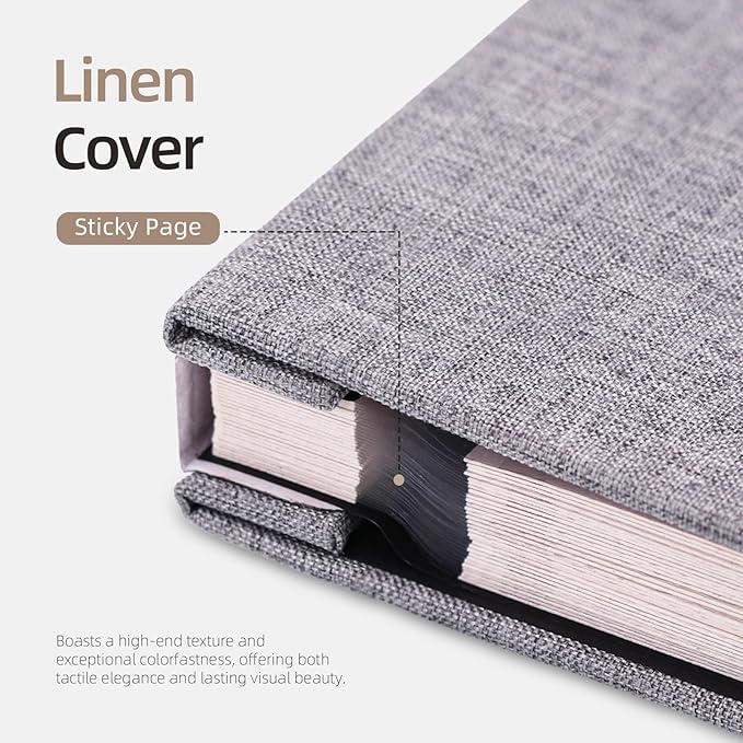 Vienrose Large Photo Album Self Adhesive for 4x6 5x7 8x10 Pictures Scrapbook Album DIY Scrap Book 40 Sticky Pages with A Metallic Pen Grey
