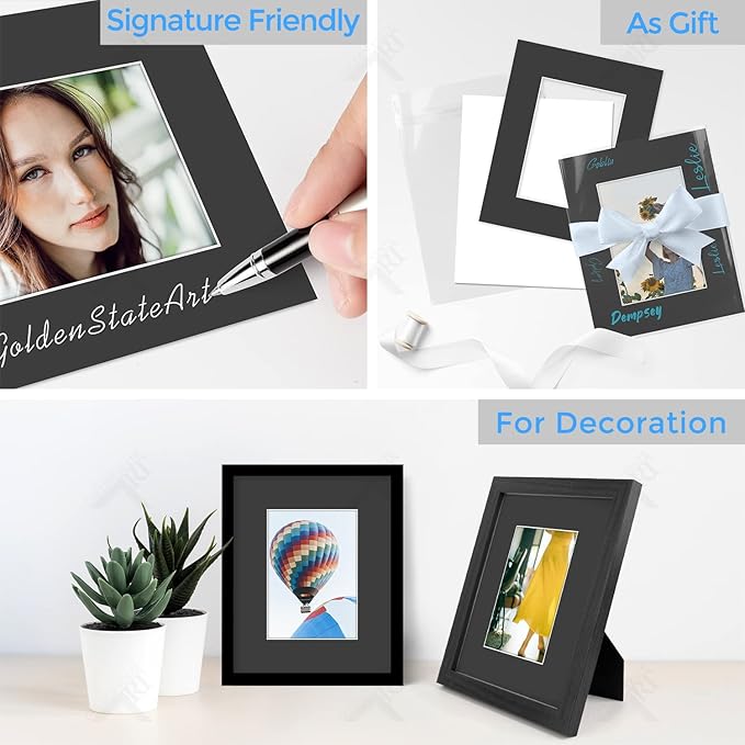 Golden State Art, Acid-Free, Pack of 25, 8x10 Black Picture Mats Mattes with White Core Bevel Cut for 5x7 Photo + Backing + Bags