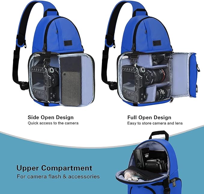 MOSISO Camera Sling Bag, DSLR/SLR/Mirrorless Camera Case Shockproof Photography Camera Backpack with Tripod Holder & Removable Modular Inserts Compatible with Canon/Nikon/Sony/Fuji, Royal Blue